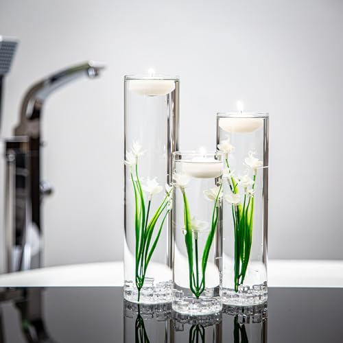 White Orchid Floating Flower for Table Centerpieces Artificial Phalaenopsis Glass Cylinder Vase Fillers Floating Candles Fake Ice Cubes Wedding Party Pool Bar Restaurant Festival Decoration - color: White 2