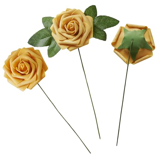 25pcs Artificial Flower Purple Foam Rose Real Touch Roses Flower Heads with Stem for DIY Wedding Bouquets Centerpieces Arrangements Party Baby Shower Home Decor (Shades Sunshine Yellow) - color: Shades Sunshine Yellow