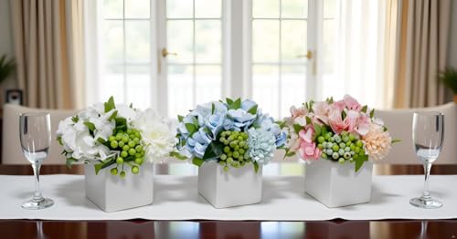 LADADA Flower in Ceramic vase, Artificial Hydrangea Flower Arrangement and vase Home Decoration Artificial Flower (White) - color: White Hydrangea