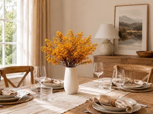 Mandy's 6 Bundles Artificial Dark Yellow Baby’s Breath Flowers | 18.5 Inch Silk Gypsophila European Style Modern Home Decor Centerpiece Neutral Wedding Flower Arrangements - color: Dark Yellow