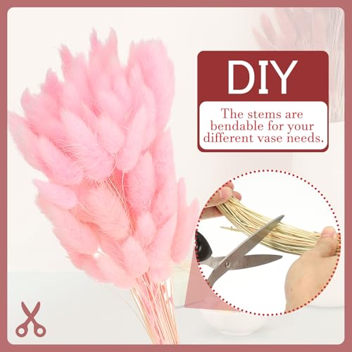 PATIKIL 15.7in Bunny Tails Dried Flowers, 80pcs Pampas Grass Decor Rabbit Tail Natural Pampas Grass Bulk Fluffy Faux Pampas Grass Dried for Home Boho Decor Vase Wedding Table, Pink - color: Pink
