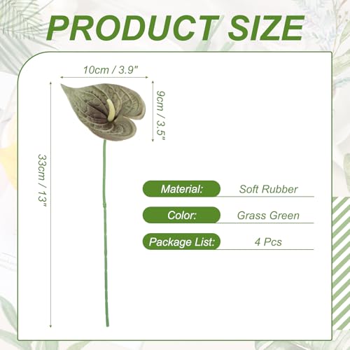 uxcell 4Pcs 11inch Artificial Anthurium Lily Flowers, Permanent Flower Bouquet for Home Arrangements Wedding Festival Decoration Crafts Store Decor Accessories, Grass Green - color: Grass Green