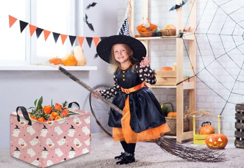 Rectangular Kids Basket,Halloween Basket.Cute Baskets for Girls, Pink Baskets with Handles.Books Bins,Gifts Box. (Pink Halloween) - color: Pink Halloween