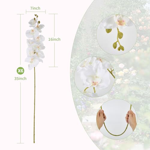 6 Pcs Artificial Orchid Stems 33.5" Tall 9 Large Petals Fake White Phalaenopsis Flower Arrangements for Home Wedding Living Room Table Centerpiece Office Table Decor White - color: White（6pcs）
