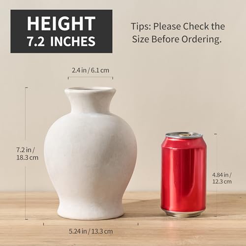 7.2" Ceramic Vase for Home Decor, Decorative Terracotta Farmhouse Rustic Vases for Living Room Kitchen Bedroom Bathroom Entryway Mantel Table, Pottery Vases for Pampas Grass Dried Fresh Flowers - color: Off-white- 7.2"