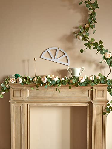 MISSPIN 2pcs Artificial Flowers Garland Spring Eucalyptus Garland Vintage Fake Flower Peony Rose Vine Greenery Decorative Wall Hanging Plant for Wedding Arch Door Arrangement Party Decor - color: Light Champagne-2
