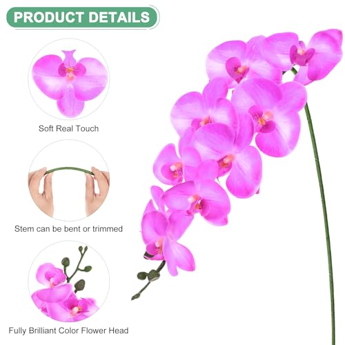 M METERXITY 6-Pack Artificial Orchid Flowers 9 Large Petals 37 Inch Faux Phalaenopsis Silk Bouquets Real Touch Purple Fake Orchids for Home/Wedding/Christmas/Party/Garden/Office - color: Purple