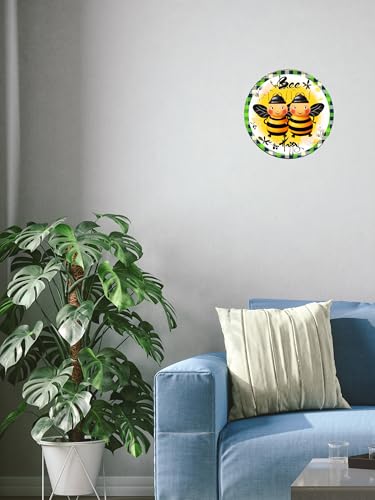 Rustic Wall Decor Wall Plaque Sign Round Metal Tin Sign Bee Happy Wreath Round Welcome Door Hanging,Suitable for Home Garden Kitchen Bar Cafe Restaurant Garage Wall Decor Retro Vintage 8x8 Inch (Be Happy) - color: Be Happy