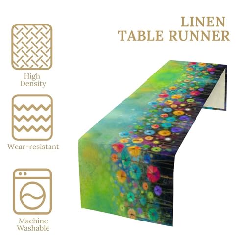 Abstract Flower Watercolor Linen Table Runner for Table Decor, Botanical Colorful Floral Printed for Dining Room Kitchen Holiday Party Office Home Decorate 13" x 36" - color: Floral_1, size: 13"W x 36"L (Pack of 1)