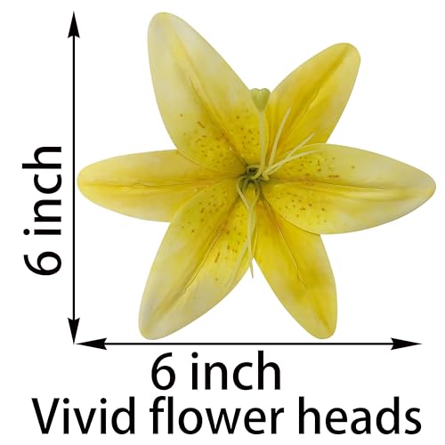 Artificial Lily Flowers,6 Pcs Faux Lily Flowers,23 Inch Long Stem Tiger Lily Branch with 3 Full Blooms and 4 Leaves, Latex Real Touch Lilium Flower for Wedding Bouquet (6, Yellow) - color: Yellow