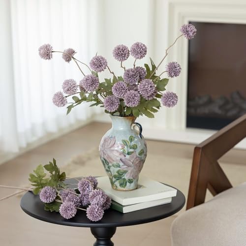mizii 6Pcs Fake Silk Pompon Mum Artificial Flowers Bulk Small Faux Chrysanthemums with Stems Realistic Floral Decorations for Wedding DIY Bouquet Centerpieces Shower Vase Home Decor (Gray Purple) - color: Gray Purple