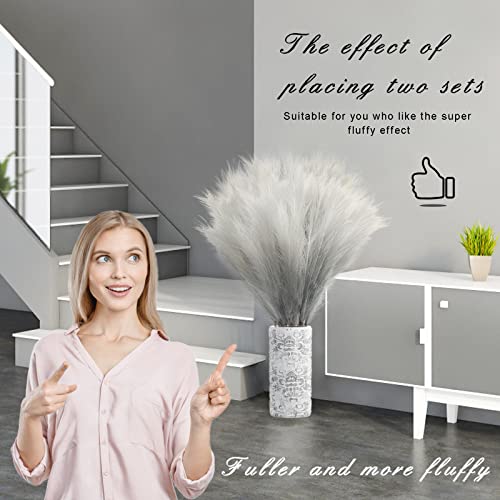 8Pcs 3FT Grey Colorful Faux Pampas Grass for Boho Decor, KALYLOC Non-Shedding Fluffy Artificial Bulrush, Tall Reed Fluffy Stems Vase Filler Living Room Wedding Decoration - color: Grey