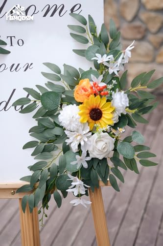 Wedding Arch Faux Flowers Set of 2 Greenery Garland for Wedding Decor Ceremony and Reception Backdrop Decoration (Sunflower) - color: Sunflower