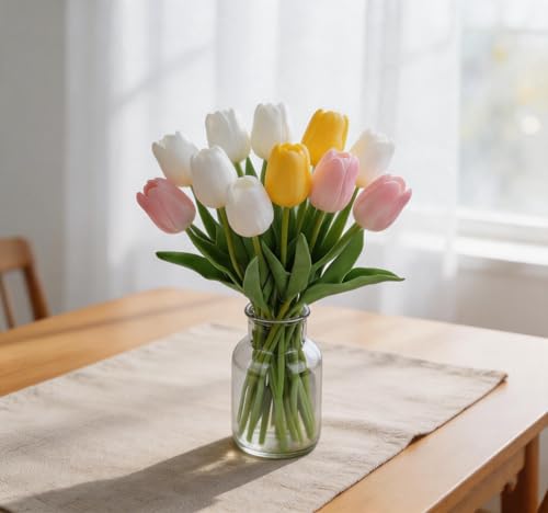 9pcs Multicolor Artificial Tulips Flowers Faux Tulip Bouquet Real Touch Flower Arrangement for Spring Easter Home Kitchen Wedding Bouquet Bulk Mother's Gift Day Decorations