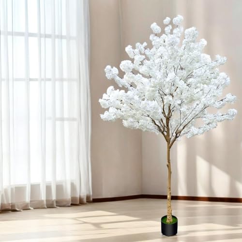 Artificial Cherry Blossom Tree 8.5ft, White, Fake Cherry Tree for Wedding, Home, Office, Living Room, Indoor/Outdoor Decor - color: White 8.5ft