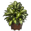 Nearly Natural 24in Artificial Dieffenbachia Silk Plant with Modern Hexagon Planter, Maintenance-Free Indoor Faux Greenery for Room Decor