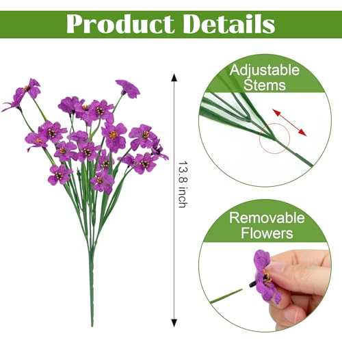 Bassion 24 Bundles Artificial Flowers for Outdoors Decoration, UV Resistant Purple Silk Fake Faux Flowers Artificial Plants for Outside Window Box Porch Garden Home Decor - color: Purple
