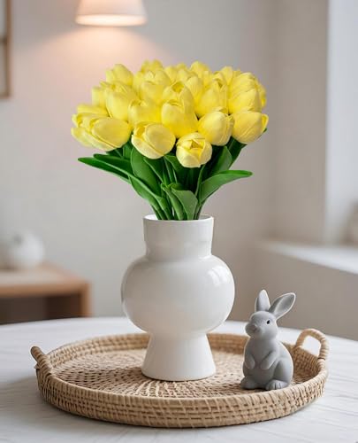 15pcs Artificial Tulips Flowers Real Touch Latex Bouquet Fake Tulips for Office Wedding Party Home Kitchen Garden Decoration - color: Beige