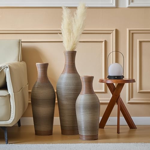 Floor Vases Rattan Brown Harbuba Tall Floor Vases Set of 3 28/24/20 inch Height - Large Artificial Rattan Pampas Grass Vase for Living Room, Big Standing Vase - color: Floor Vases Imitation Rattan D