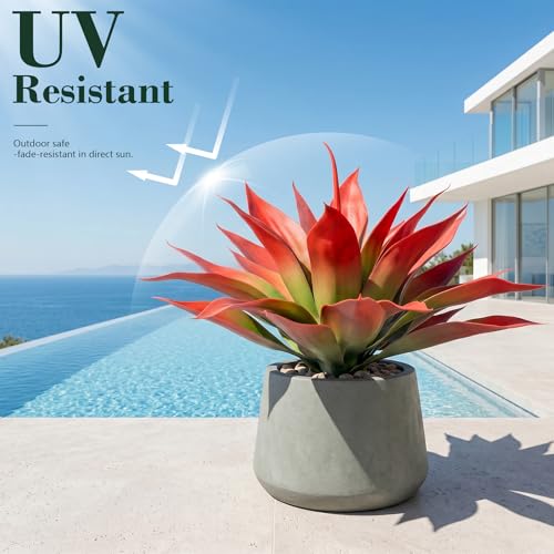 Ttranewsoo Artificial Agave Plants,Large UV Resistant Fake Agave Planters for Indoor and Outdoor Decorating Tropical Plant Succulents Greenery Indoor Decor (2Pack,22" Red) - color: Red