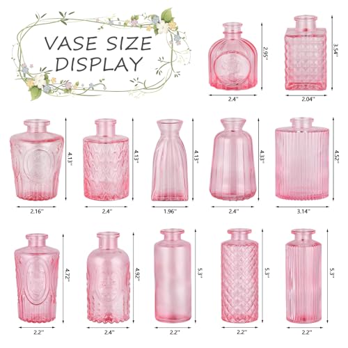 RUCKAE Glass Bud Vases Mini Flower Vase Small Vintage Vases for Centerpiece Table Wedding Decorations Home Decor Party(Pink 32pack) - color: Pink