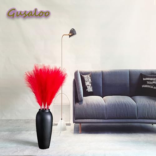 Artificial Faux Pampas Grass 8 Pcs Fake Artificial Adjustable Pampas Grass Variable Length Tall Fluffy Stems Table Vase Filler Centerpiece for Living Room Decor Boho Decor Wedding Red - color: Red