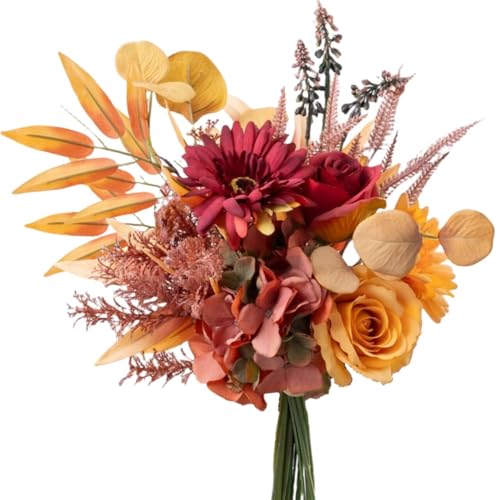 Artificial Flowers Artificial Plants Flowers Decoration Hydrangea Silk Flower Arrangements for Home Autumn Fall Bouquet Wedding Garden Festival Decor - color: Autumn Red