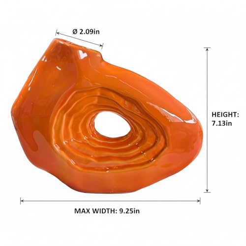Sunddo Orange Ceramic Vase for Home Decor, 7 Inch Small Donut Flower Vases for Decor, Modern Decorative Vase, Centerpiece, Shelf, Table, Bookshelf, Entryway Decoration - color: Orange, size: 7 inch