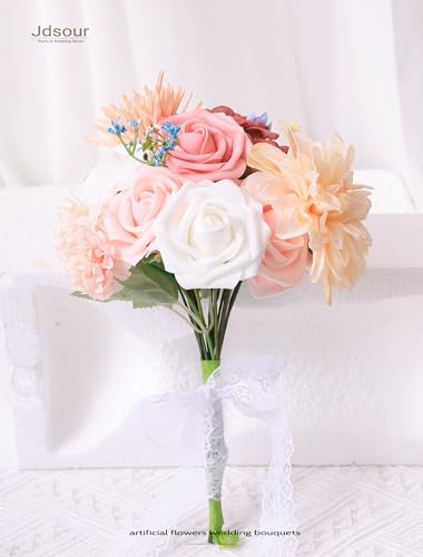 25pcs Artificial Flower，Real Looking Foam Roses w/Stem for DIY Wedding Bouquets Centerpieces Bridal Shower Party Decor-Shades of Dusty Pink - color: Shades of Dusty Pink