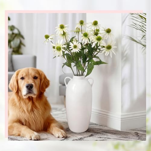 Knitgrip White 4 Pcs Artificial Coneflowers Stems 29 Inch Faux Echinacea Flowers Branch Realistic Farmhouse Fake Sunflower Floral Bouquet for Home Centerpiece Arrangement Indoor Outdoor Decor - color: White