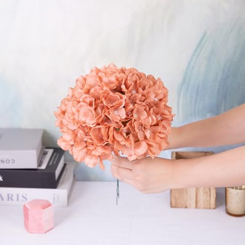 Artificial Hydrangea Flowers Terracotta Heads 10 Fake Hydrangea Silk Flowers for Wedding Centerpieces Bouquets DIY Floral Decor Home Decoration with Stems(VASE NOT Included) - color: 10pcs Terracotta, size: Large