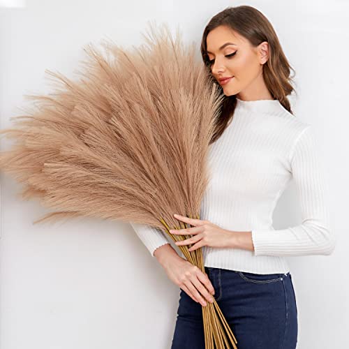Faux Pampas Grass, 9 PCS 37''/3.1FT Tall Fluffy Fake Pompas Floral, Large Artificial Pompous Grass Branches for Floor Vase Fillers, Boho Farmhouse Room Wedding Decor (Taupe) - color: Taupe