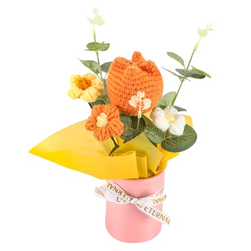 Chordobe Crochet Flower Bouquet for Gift: Handmade Knitted Tulip Bouquet for Birthday Wedding Festival Valentine's Day Graduation Home Decor (Yellow) - color: Yellow