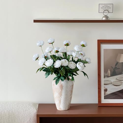 6 Pcs Faux Peony Artificial Flowers for Vases, 28" Long Stem Fake Silk Peonies for DIY Bouquet, Table Centerpieces, Farmhouse, Home Decor (White)