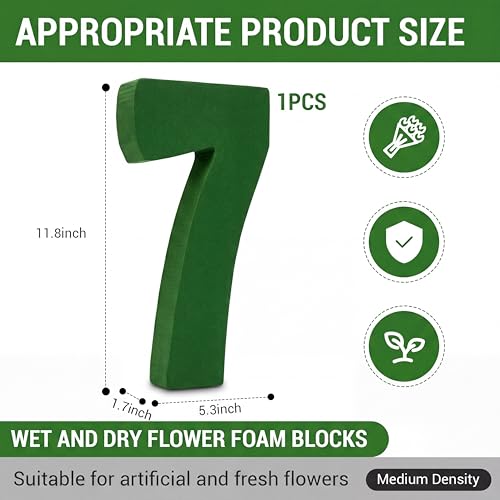 Leinuosen 12 Inch Dry and Wet Floral Foam Numbers Blocks Green Foam Blocks for Fresh and Artificial Flowers for Weddings Birthday Flower Arrangement Craft Project Garden Decoration (Number 7) - style: Number 7