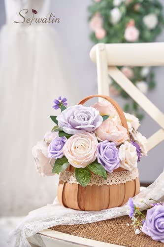 Serwalin Artificial Flowers Fake Silk Flowers Combo Realistic Mixed Roses Box for DIY Wedding Bridal Bouquets Centerpieces Arrangements Faux Flowers with Stems Home Party Decoration, Pink&Lilac - color: A Abby Charming Lilac & Pink, size: 1 Box