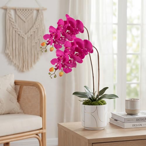 IPOPU Hot Pink Orchid Artificial Flowers 35.4" Real Touch Fake Orchid Latex Realistic Flowers Phalaenopsis Branches for Home Party Wedding Bridal Shower Decoration, 2pcs Hot Pink - color: Hot Pink