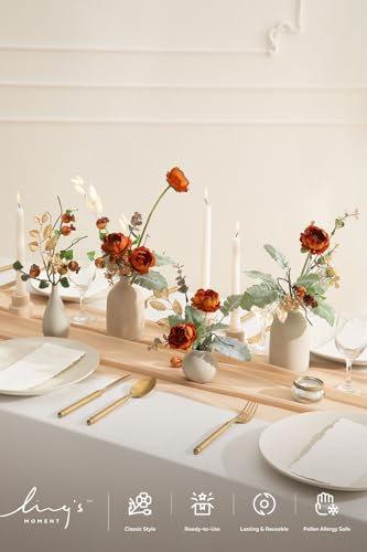 Ling's moment Artificial Greenery Stems Box Set, 53pcs with 7 Kinds of Faux Greenery Picks for DIY Bridal Bouquets Wedding Floral Arrangement Table Centerpieces, Terracotta & Green - color: Or-terracotta & Green