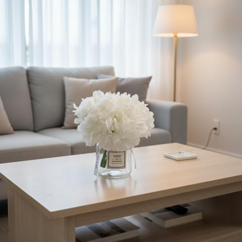 LADADA Artificial White Peony Flowers in Vase,Wedding Bathroom Home Table Decor - color: White Peony