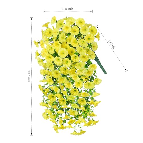 2 PCS Artificial Fall Faux Hanging Flowers Plants for Outdoor Decor,Fake Silk Morning Glory with Eucalyptus UV Resistant Realistic Mums Trailing Vines for Wall Home Porch Patio Balcony Yard,Yellow - color: Yellow