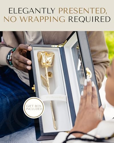 Forever Rose 24K Gold Dipped Real Rose – Handmade, Long-Lasting Preserved Flower in Leather Case – Romantic Gift for Anniversary, Valentine's Day, Mother's Day, Birthday, Wedding, Wife, Girlfriend - color: Leather Case