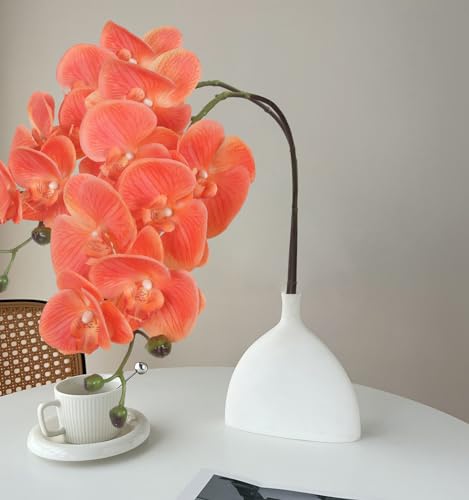 IPOPU Orange Orchid Artificial Flowers 34.3" Real Touch Fake Orchid Latex Orange Silk Flowers Phalaenopsis Branches for Home Party Wedding Bridal Shower Decoration, 2pcs Orange - color: Orange