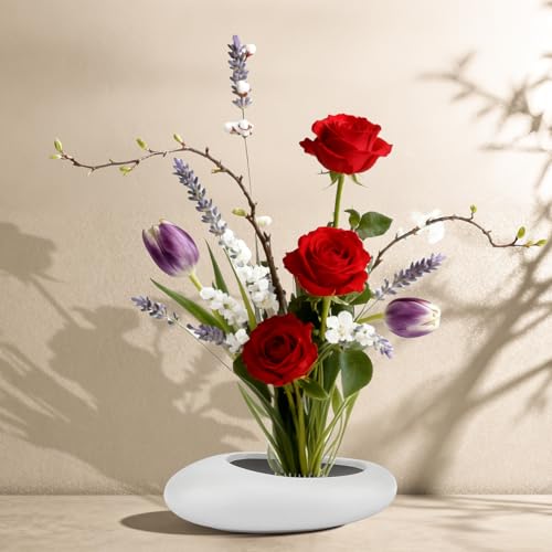 Flower Frog Vase Kit Ikebana Vase with 1.57 Inch Kenzan Japanese White Ceramic Bowl Flower Stem Holder Summer Activity Wedding Art Supplies Craft Centerpieces