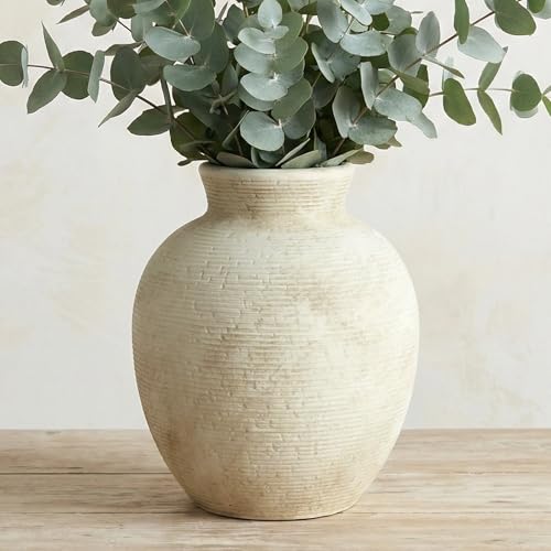 Ceramic Flower Vase, 7.4 Inch Vintage Large Vase for Living Room, Dining Room, Bathroom Indoor & Outdoor Home Decor - size: 7.41In