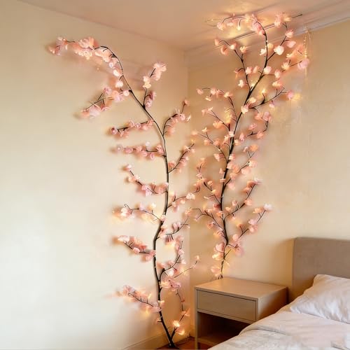 Cherry Blossom Lights,144 LED Tree Branch Lights for Wall, Artificial Flower String Lights,Cherry Blossom Vine Lights for Bedroom with USB Powered for Party Wedding Outdoor Decor(Sakura 91IN) - color: Sakura 91IN