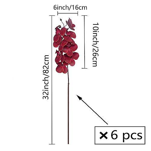 FagusHome 32 Inch Artificial Phalaenopsis Flowers 6 Pcs Artificial Orchid Flowers Stem Plants for Home Décor (Red) - color: Red
