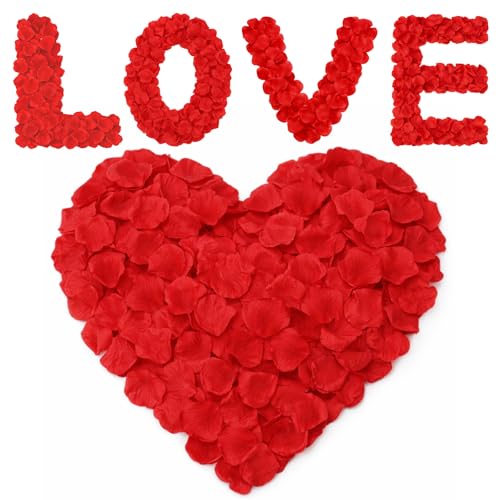 Anwyll 3000Pcs Red Rose Petals - Artificial Faux Flowers Fake Rose Petals for Wedding Proposal Engagement Romantic Night Anniversary Valentine's Galentine's Day Decoration Home Room Party Decor - color: Red