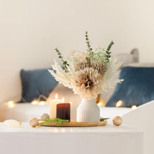Mkono Small Artificial Flowers in Ceramic Vase 12.5" Centerpieces Coffee Table Decor, Silk Flower Arrangements for Home Decor Indoor Fake Flower Bouquet for Bathroom Dining Room Kitchen Wedding Brown - color: Brown, size: Small