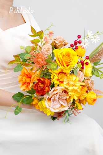 Artificial Flower Combination Box Set Artificial Flower Loose Leaves and Stems DIY Wedding Center Bouquet Bride Wedding Baby Shower(Orange Yellow) - color: Orange Yellow
