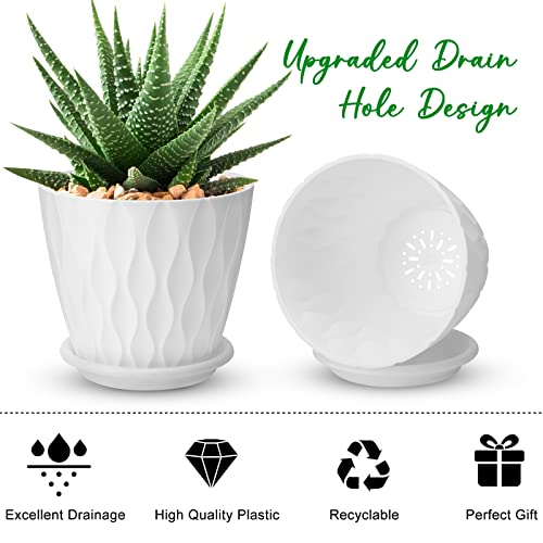 YNNICO 6 inch Plant Pots, 5 Pack Flower Pots Outdoor Indoor, Planters with Drainage Hole and Tray Saucer（White - color: White, size: 6 inch